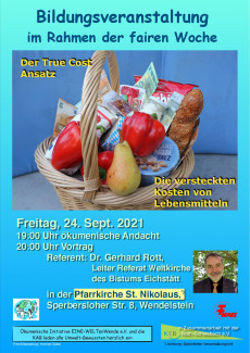 Plakat zum Vortrag am Fairen Abend "der True cost Ansatz"