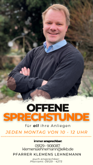 Plakat mit Bild von Pfr. Lehnemann und Text zur offenen Sprechstunde
