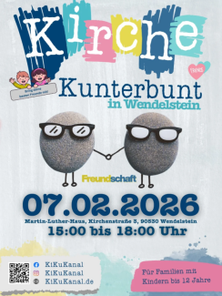 Plakat Kirche Kunterbunt 7.2.26 Thema Freundschaft