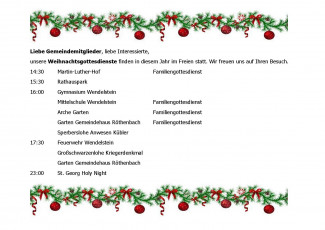 Liste der Weihnachts-Gottesdienste in der Gemeinde Wendelstein