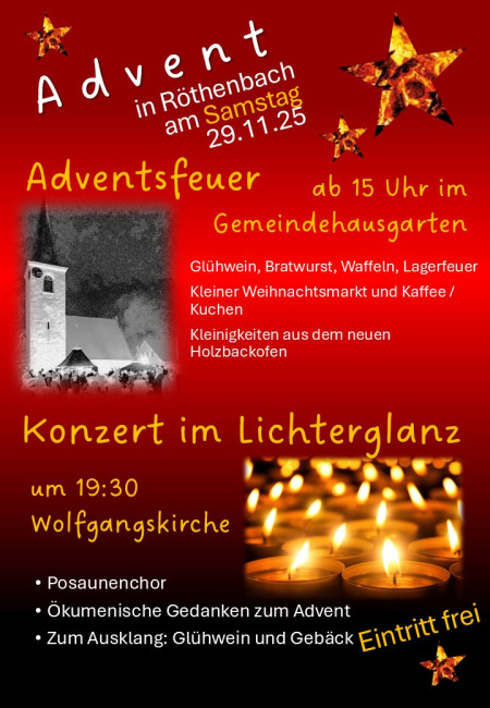 Einladung zum Adventsfeuer und zum Konzert im Lichterglanz am 29.11.25