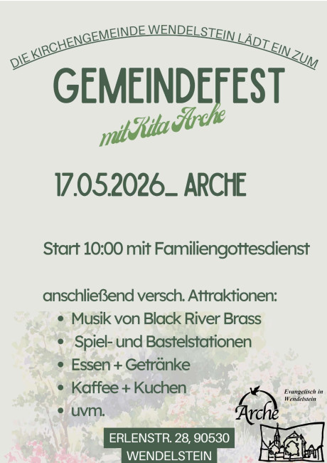 Plakat zum Gemeindefest in der Arche am 17.5.26