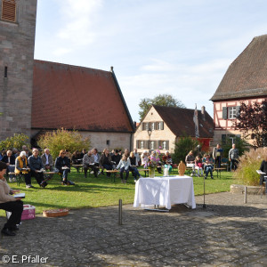 Blick auf die Gemeinde in Richtung Kirche